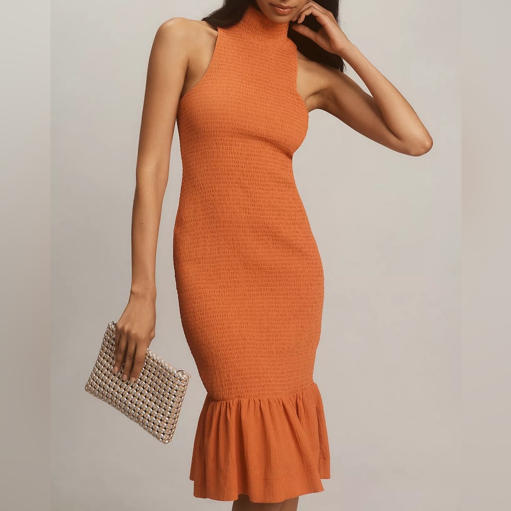 Anthropologie Orange Midi Dress